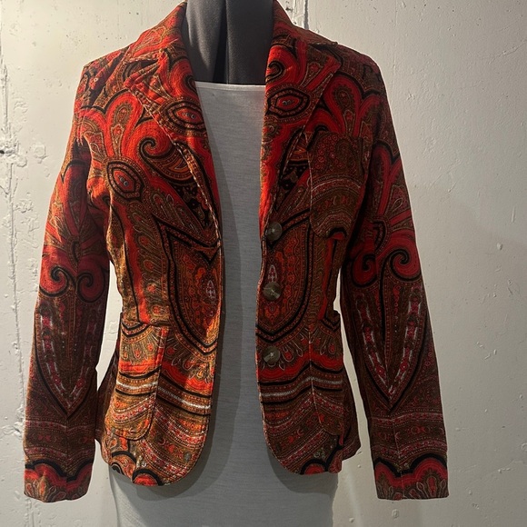 Isaac Mizrahi Paisley burnt orange corderoy Blazer paisley w buttons & pockets - Picture 1 of 13